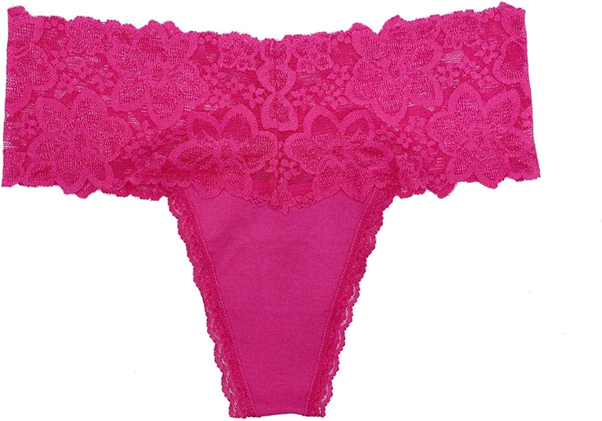 WKFIINM Pack 6 High Waisted Lace Thong for Women Cotton Underwear plus Size High Rise Retro Tummy Control Thongs Panties