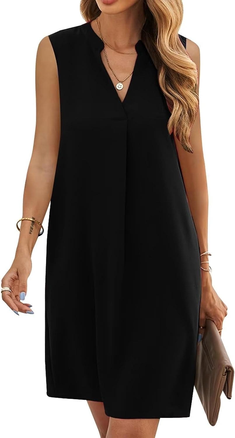 Wkior Sleeveless Tank Dress for Women V Neck Casual Summer Shirt Dresses Black / X-Large