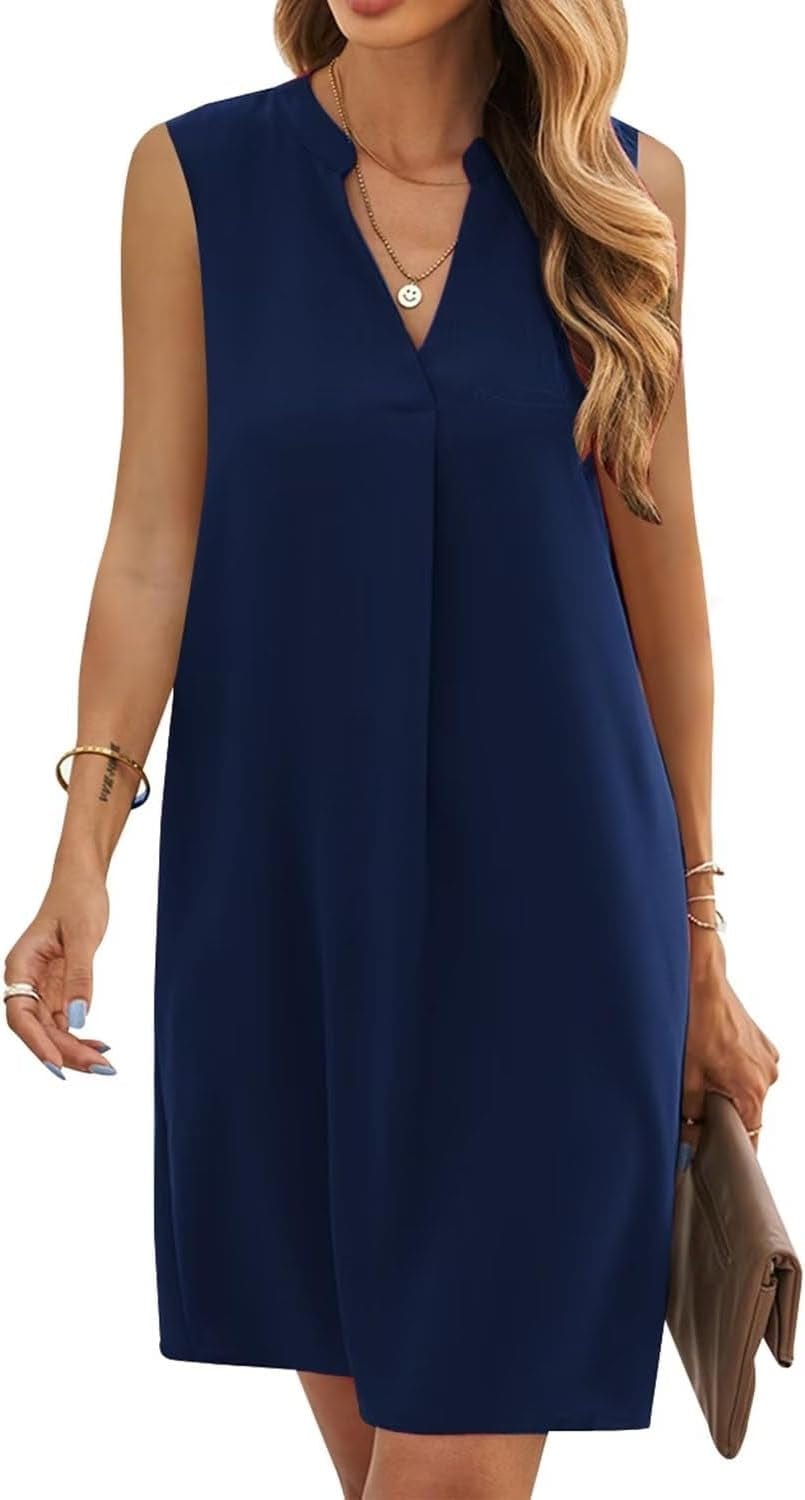 Wkior Sleeveless Tank Dress for Women V Neck Casual Summer Shirt Dresses Blue / X-Large