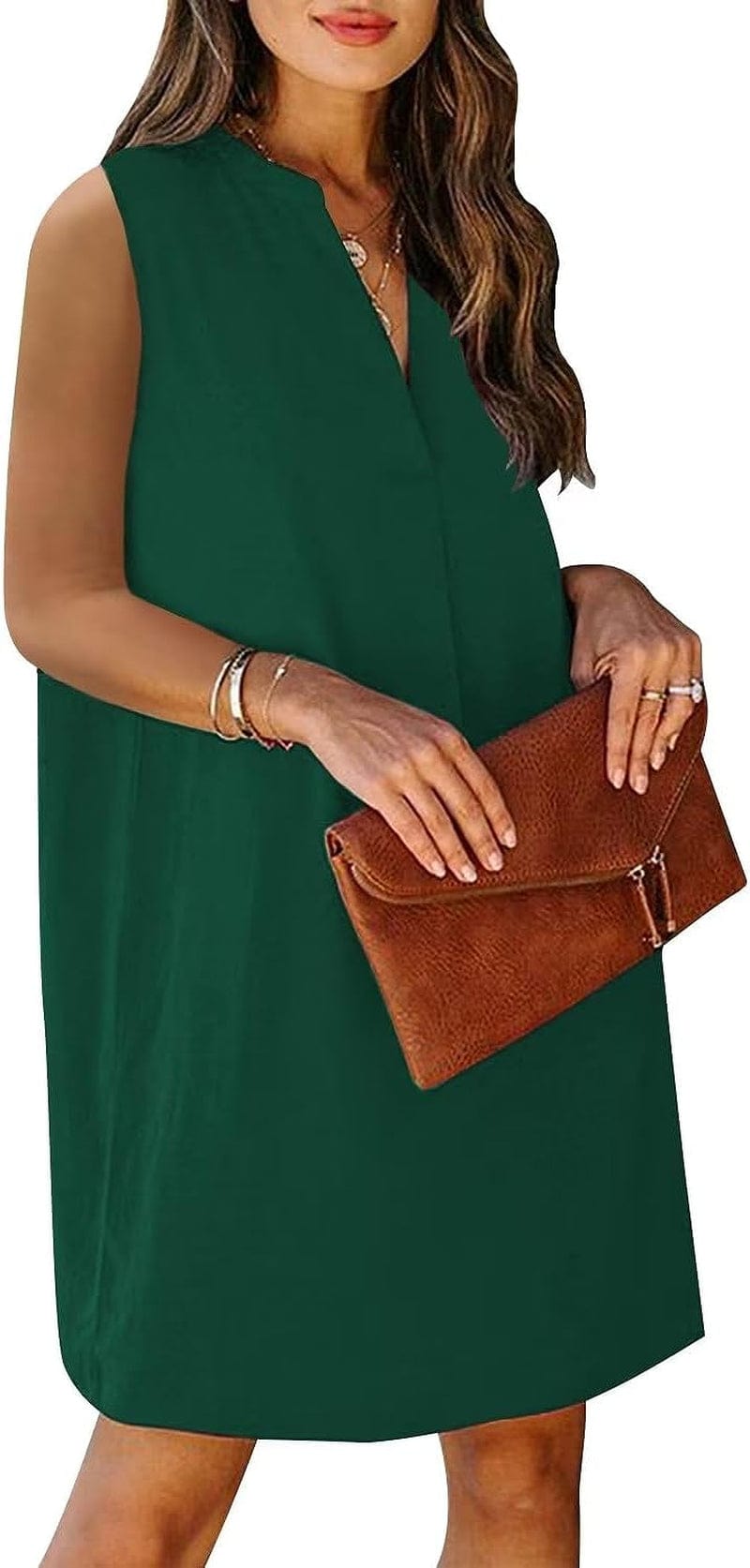 Wkior Sleeveless Tank Dress for Women V Neck Casual Summer Shirt Dresses