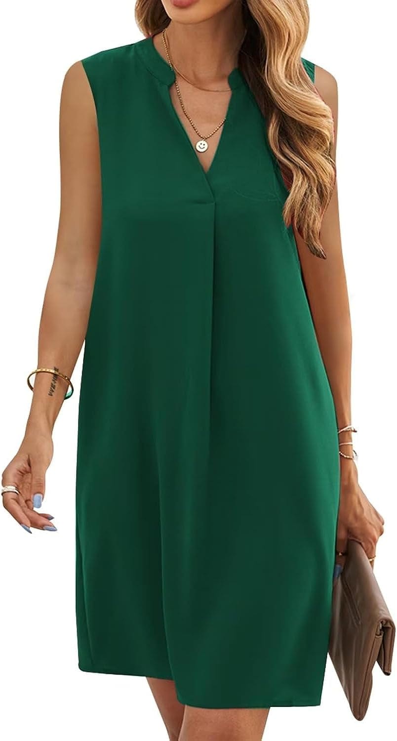 Wkior Sleeveless Tank Dress for Women V Neck Casual Summer Shirt Dresses