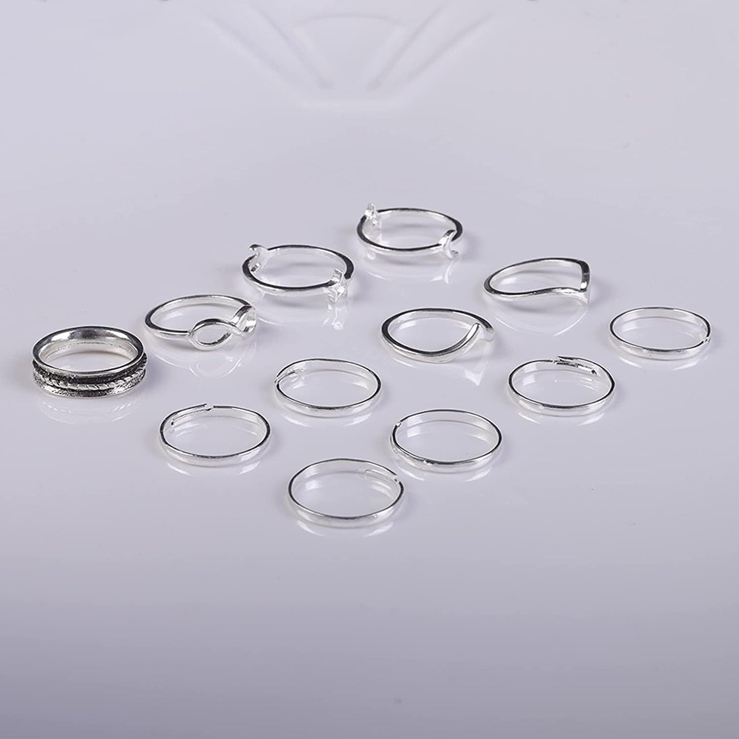 Women 12Pcs Rings Silver Rings for Teen Girls Women Ring Set Rings Size 5 6 7 8