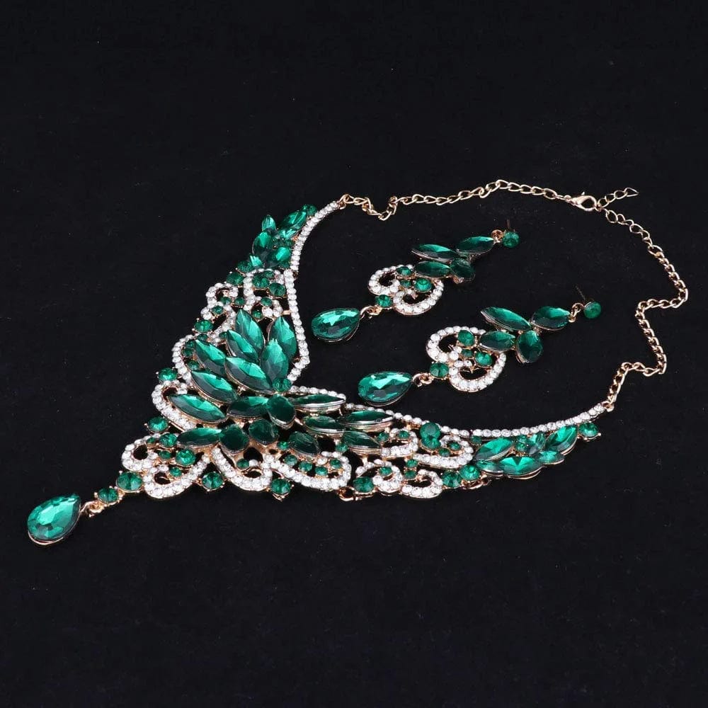Women 18K Gold Plated Rhinestone Crystal Pendant Necklace Earring Bridal Party Jewelry Sets