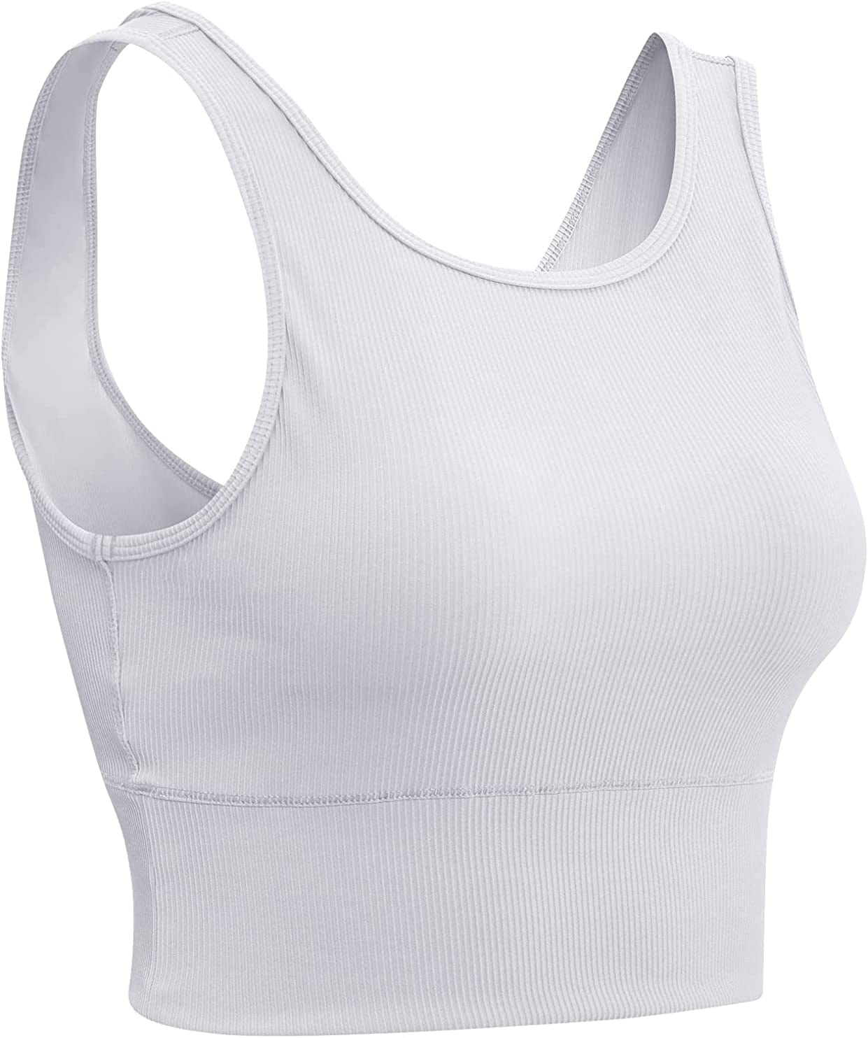 Women Basic Crop Tank Tops Sleeveless Workout Tanks Ribbed Training Tank Shirts White-2 / Medium