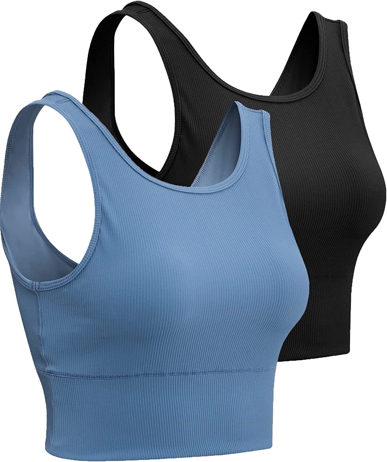 Women Basic Crop Tank Tops Sleeveless Workout Tanks Ribbed Training Tank Shirts Black+blue / X-Large