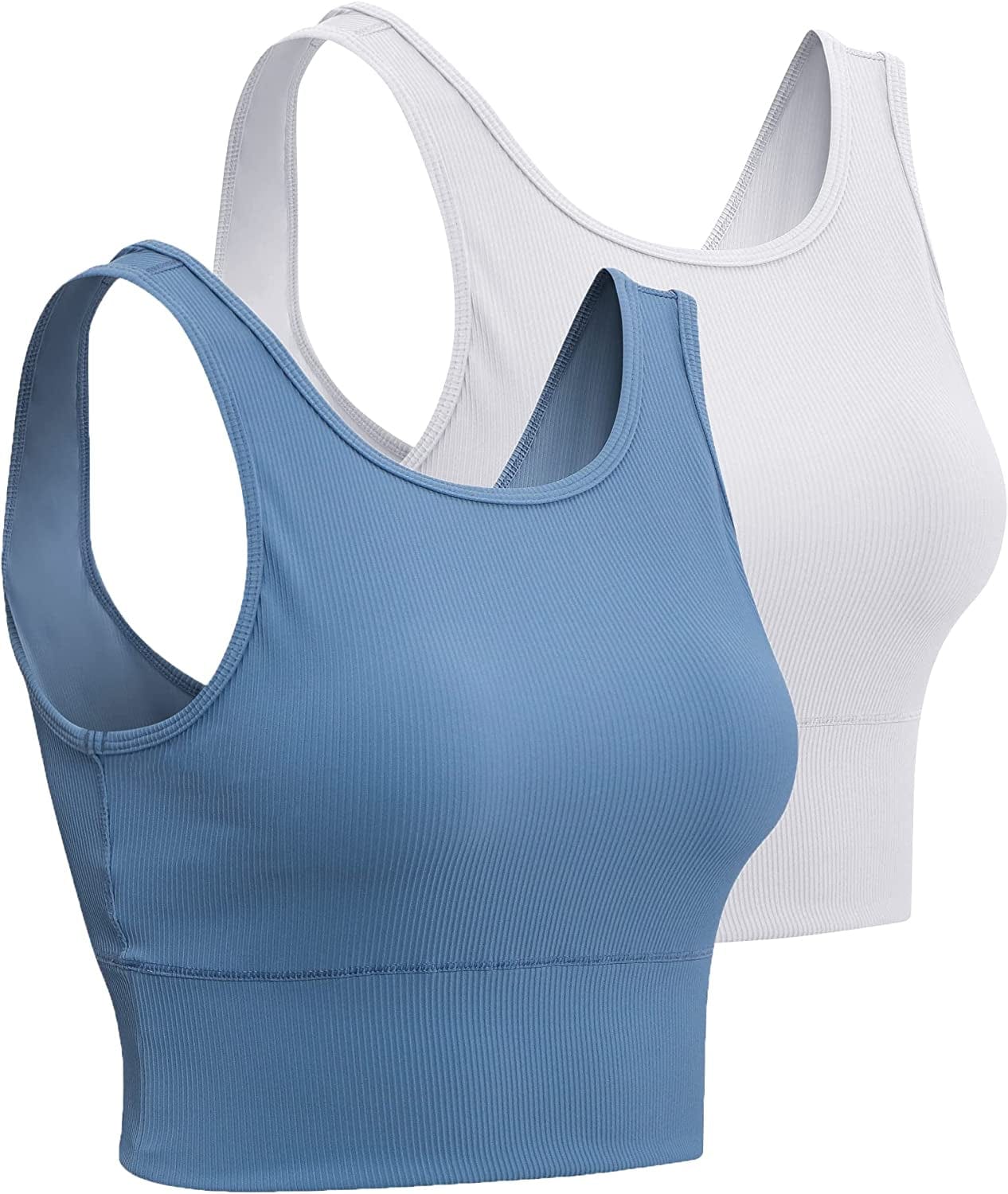 Women Basic Crop Tank Tops Sleeveless Workout Tanks Ribbed Training Tank Shirts Blue+white / Medium