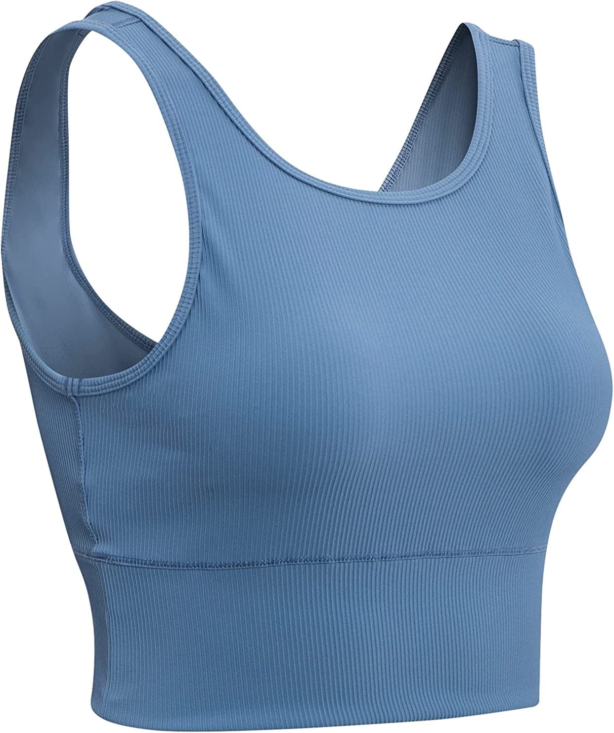 Women Basic Crop Tank Tops Sleeveless Workout Tanks Ribbed Training Tank Shirts Blue / Small