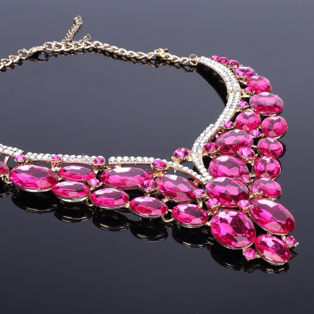 Women Bridal Rhinestone Crystal Statement Necklace Earring Wedding Dress Jewelry Sets