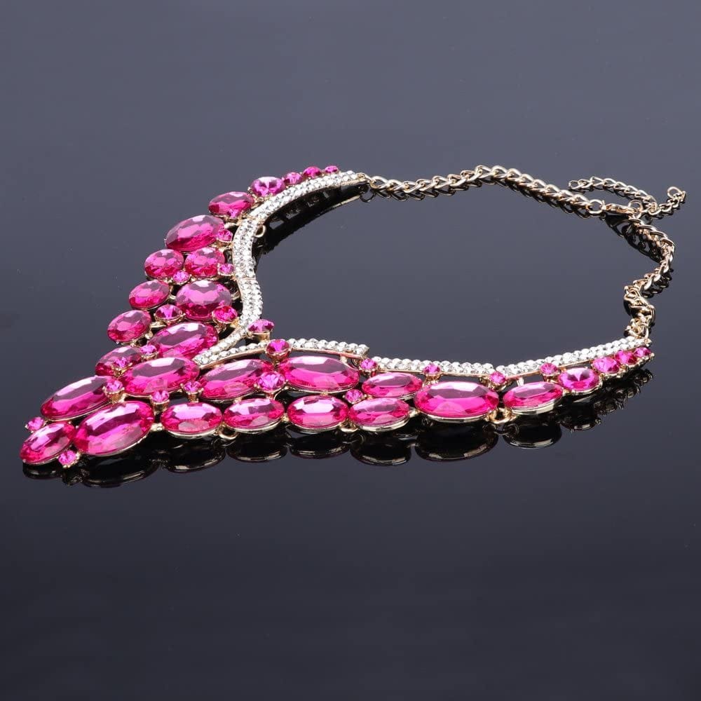 Women Bridal Rhinestone Crystal Statement Necklace Earring Wedding Dress Jewelry Sets