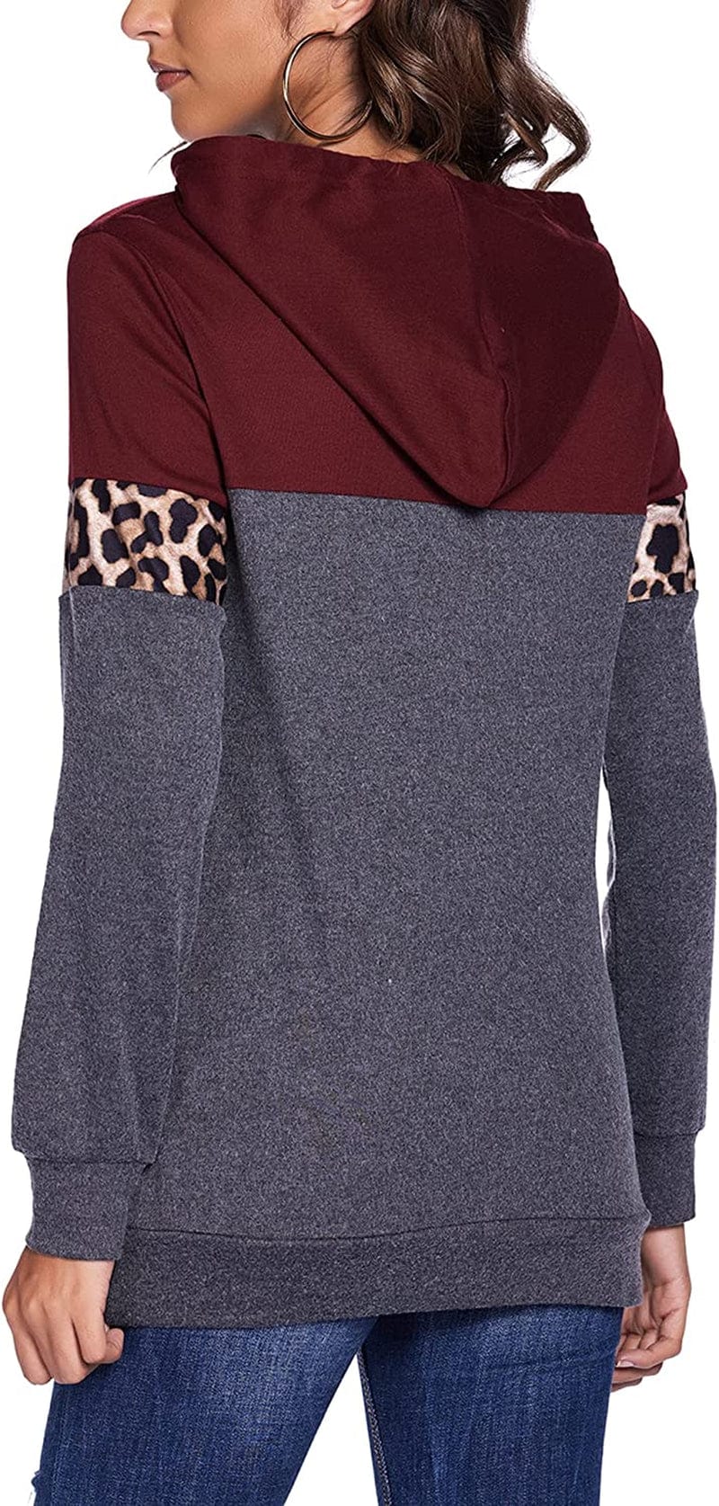 Women Drawstring Pullover Hoodies Casual Long Sleeve Tops Color Block Sweatshirts with Pocket (S-XXL)