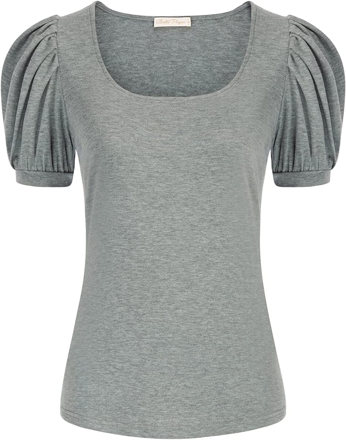 Women Elegant Puff Sleeve Top 1950S Vintage Blouse Tops for Casual Work BPS2079 Dark Grey 463 / Small