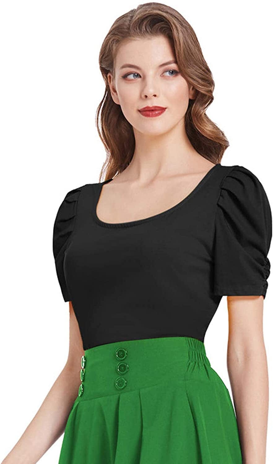 Women Elegant Puff Sleeve Top 1950S Vintage Blouse Tops for Casual Work BPS2079 Black / Large