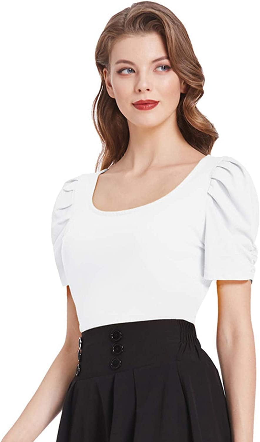 Women Elegant Puff Sleeve Top 1950S Vintage Blouse Tops for Casual Work BPS2079 White / Large