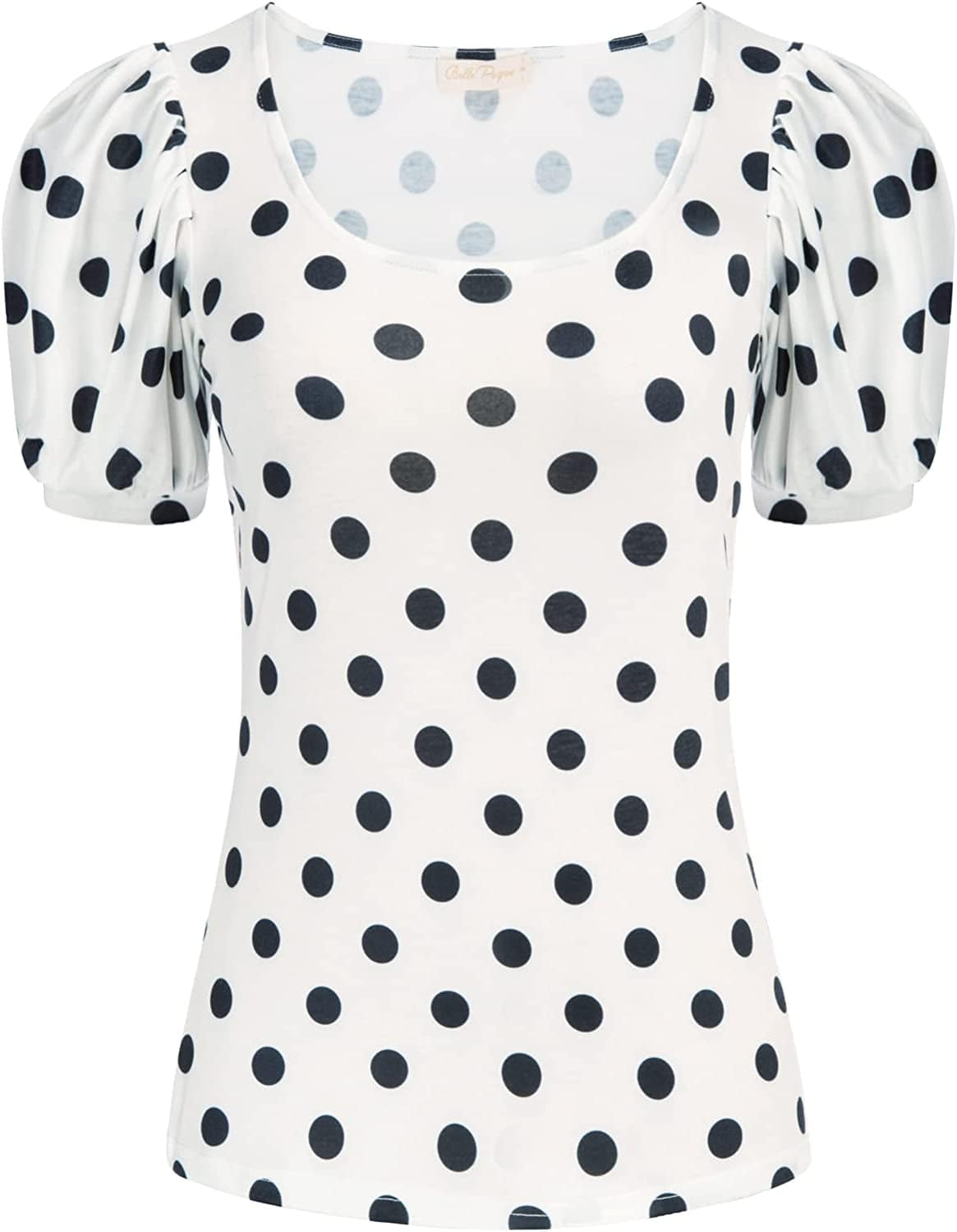 Women Elegant Puff Sleeve Top 1950S Vintage Blouse Tops for Casual Work BPS2079 Polka Dots 463 / Medium
