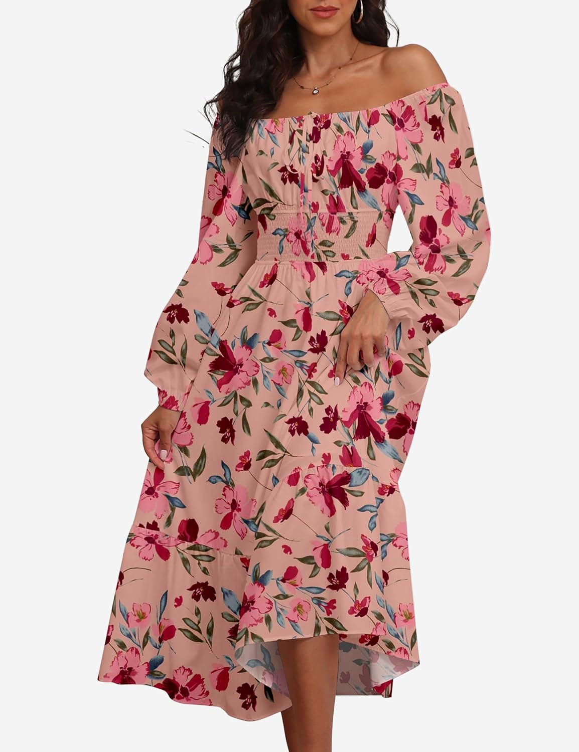 Women Floral Fall Long Sleeve Dress 2023 Midi Dress Boho Casual Square Neck Trendy Dresses