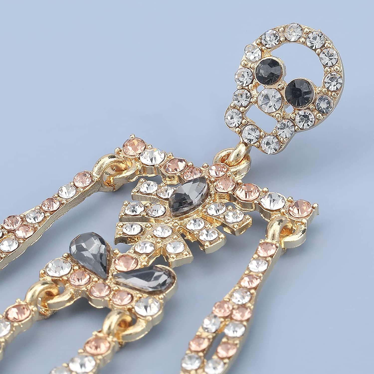 Women Girls Halloween Crystal Skeleton Dangle Earrings, Bling Rhinestone Skull Earrings Gothic Skull Dangle Earrings Set