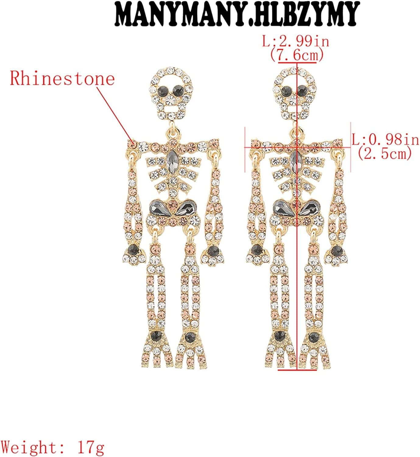 Women Girls Halloween Crystal Skeleton Dangle Earrings, Bling Rhinestone Skull Earrings Gothic Skull Dangle Earrings Set