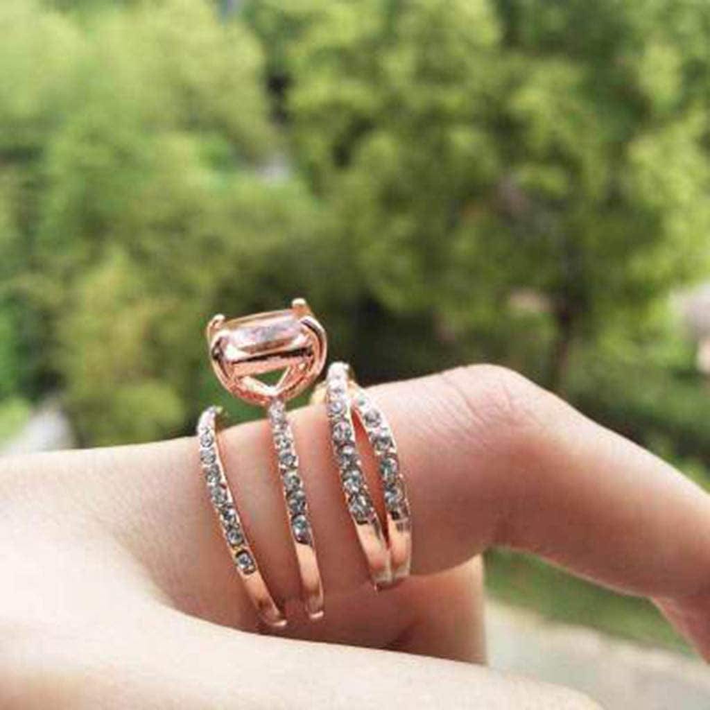Women Girls Trendy Square-Topaz Ring Rose Gold Stacking Ring Simple Temperament Jewelry Geometric Diamond Ring (Rose Gold, 7)