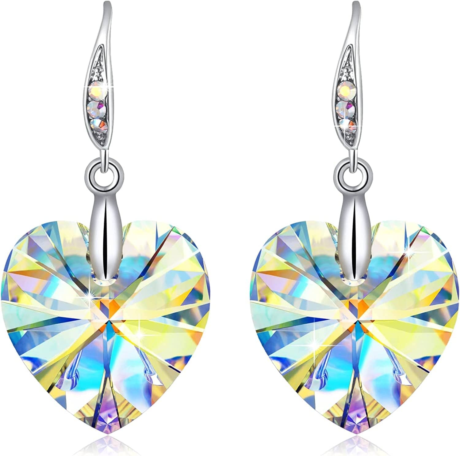 Women Heart Crystals Earrings Drop Dangle Fish Hook Earrings for Girl Christmas Mothers Day Gifts for Her Aurora Golden