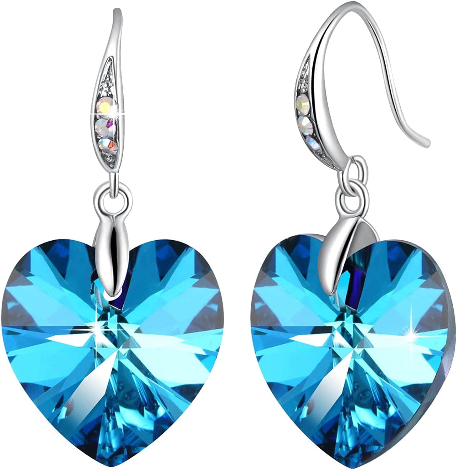 Women Heart Crystals Earrings Drop Dangle Fish Hook Earrings for Girl Christmas Mothers Day Gifts for Her Changing Blue