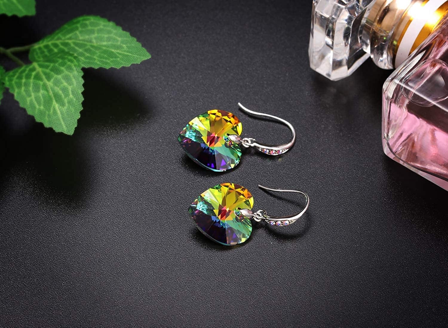 Women Heart Crystals Earrings Drop Dangle Fish Hook Earrings for Girl Christmas Mothers Day Gifts for Her