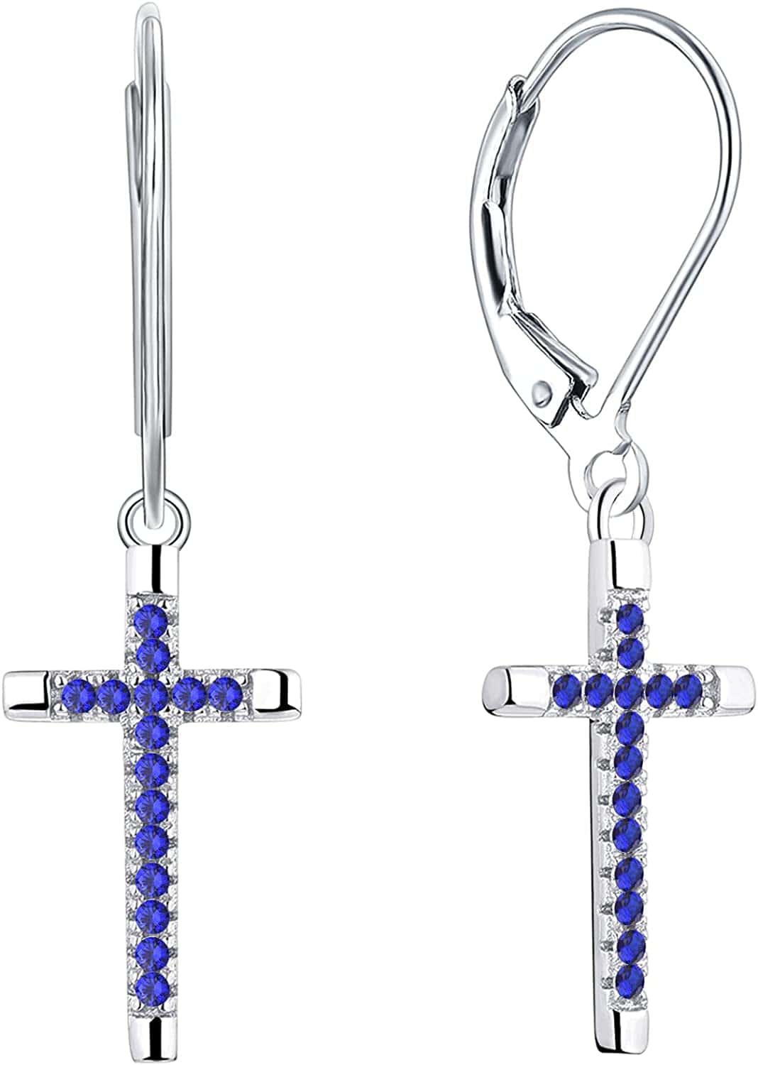 Women Infinity Cross Earrings,925 Sterling Silver Leverback Crucifix Cross Dangle & Drop Earrings with 5A Cubic Zirconia,Jesus Jewelry for Women Cross A-sapphire zirconia