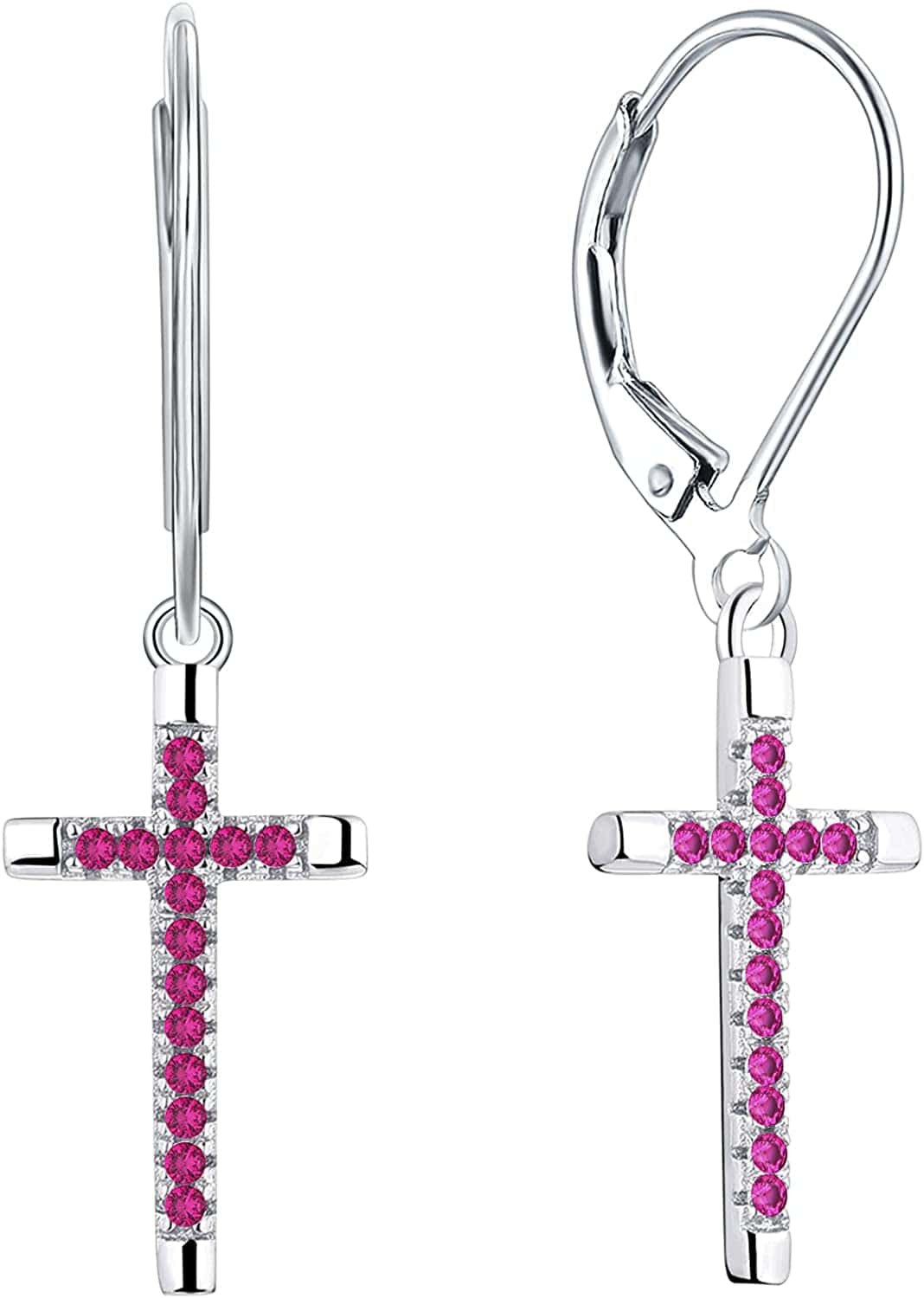 Women Infinity Cross Earrings,925 Sterling Silver Leverback Crucifix Cross Dangle & Drop Earrings with 5A Cubic Zirconia,Jesus Jewelry for Women Cross A-ruby zirconia