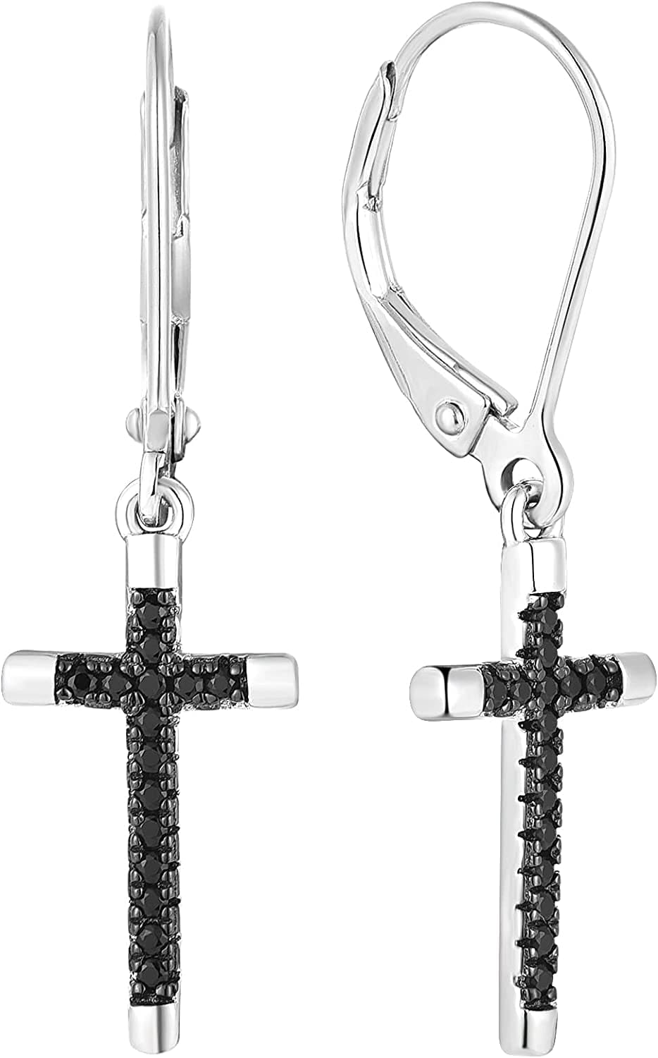 Women Infinity Cross Earrings,925 Sterling Silver Leverback Crucifix Cross Dangle & Drop Earrings with 5A Cubic Zirconia,Jesus Jewelry for Women Cross A-black zirconia