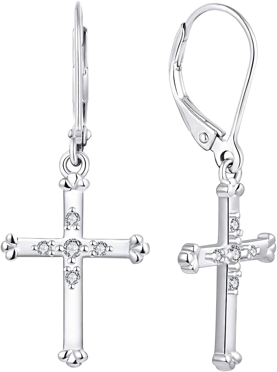 Women Infinity Cross Earrings,925 Sterling Silver Leverback Crucifix Cross Dangle & Drop Earrings with 5A Cubic Zirconia,Jesus Jewelry for Women Cross C-white gold
