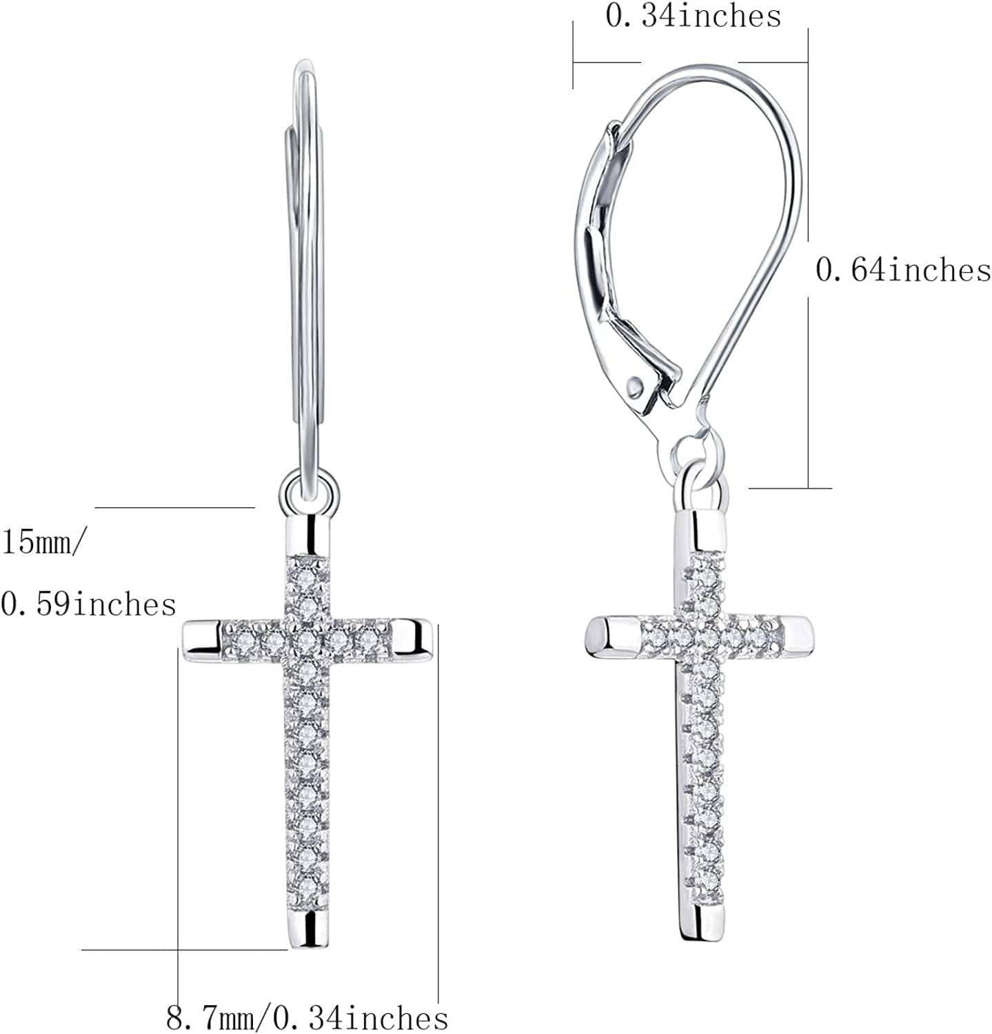 Women Infinity Cross Earrings,925 Sterling Silver Leverback Crucifix Cross Dangle & Drop Earrings with 5A Cubic Zirconia,Jesus Jewelry for Women