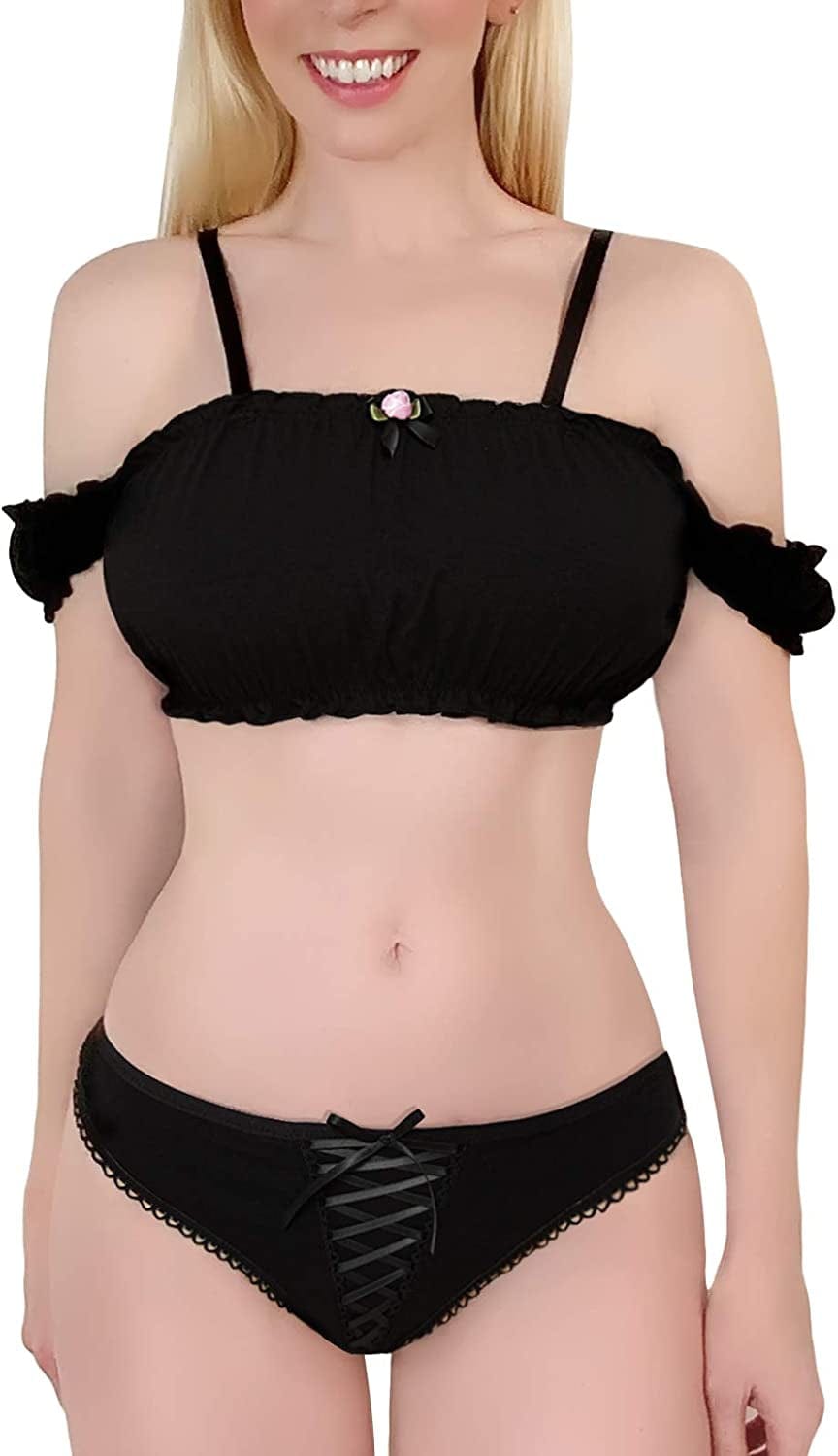 Women Lace Babydoll Chemise Halter V Neck Sleepwear and Thong Lingerie Set - Romantic