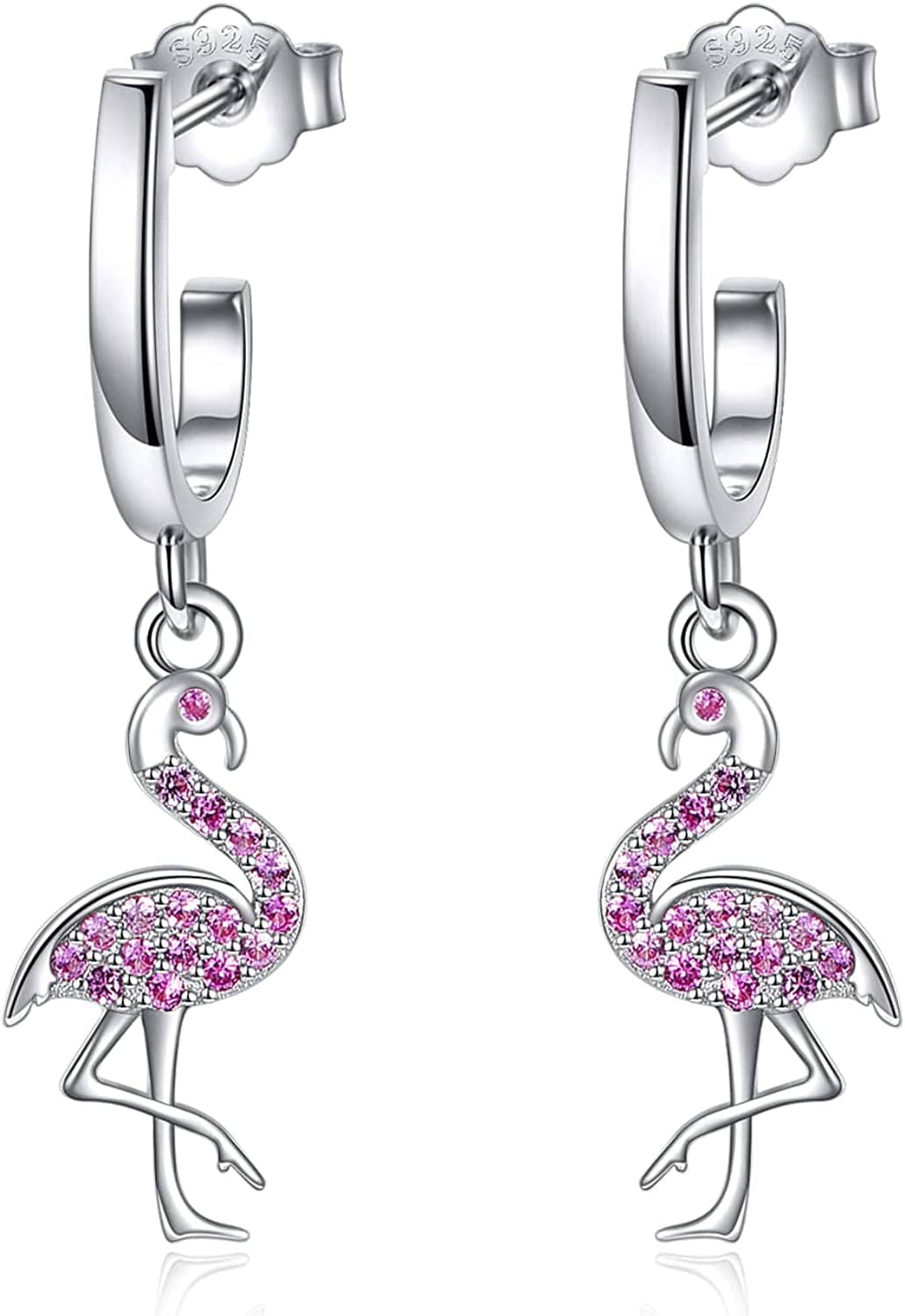 Women Ladies Earrings 925 Sterling Silver Drop &Dangle Earring Stud Hypoallergenic Jewelry Flamingo