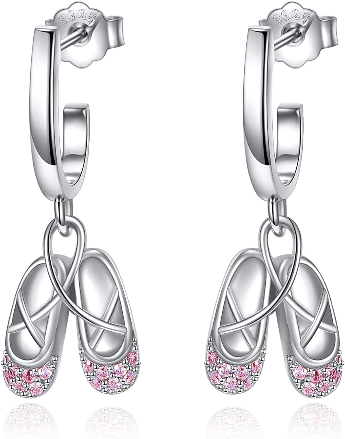 Women Ladies Earrings 925 Sterling Silver Drop &Dangle Earring Stud Hypoallergenic Jewelry Ballet Shoes