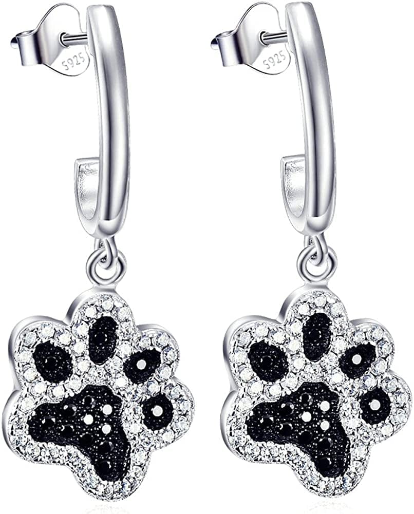 Women Ladies Earrings 925 Sterling Silver Drop &Dangle Earring Stud Hypoallergenic Jewelry Paw Print