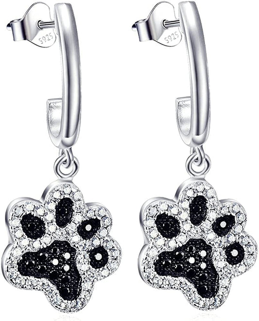 Women Ladies Earrings 925 Sterling Silver Drop &Dangle Earring Stud Hypoallergenic Jewelry Paw Print