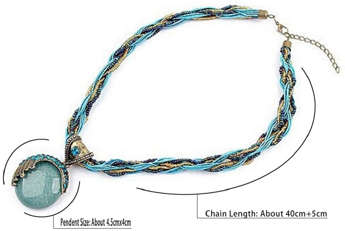 Women Lady Retro Vintage Bohemian Style Turquoise Rhinestone Pendant Collar Chain Necklace Fashion Jewelry