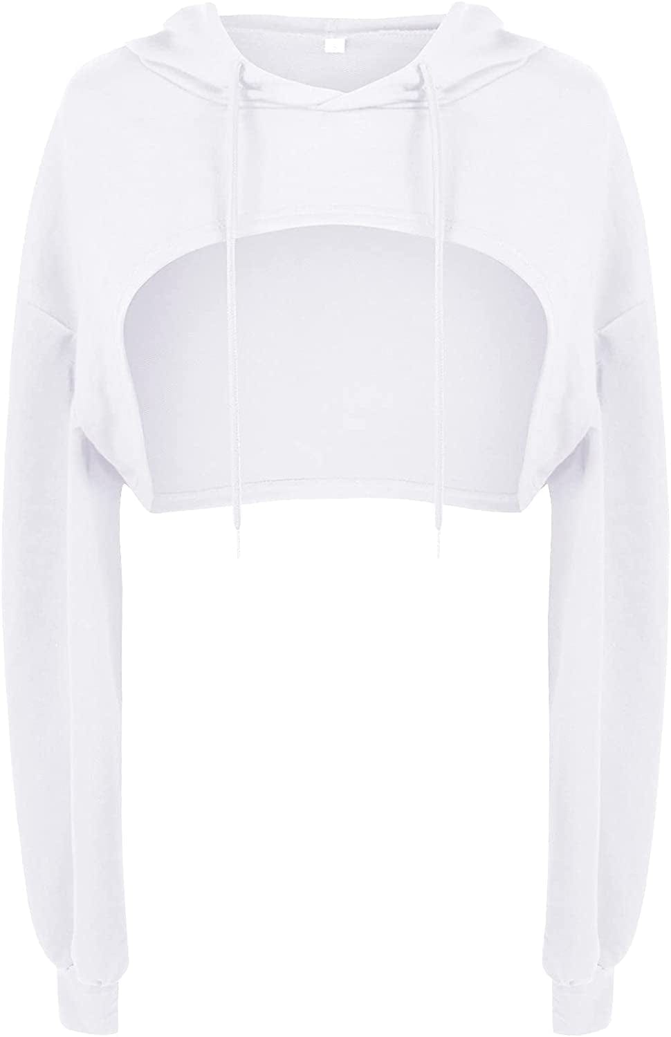 Women Long Sleeve Cropped Super Crop Top Hoodies Sweatshirt Aesthetic Punk Hip Hop Dance Sexy Rave Cloth White / Medium-Large