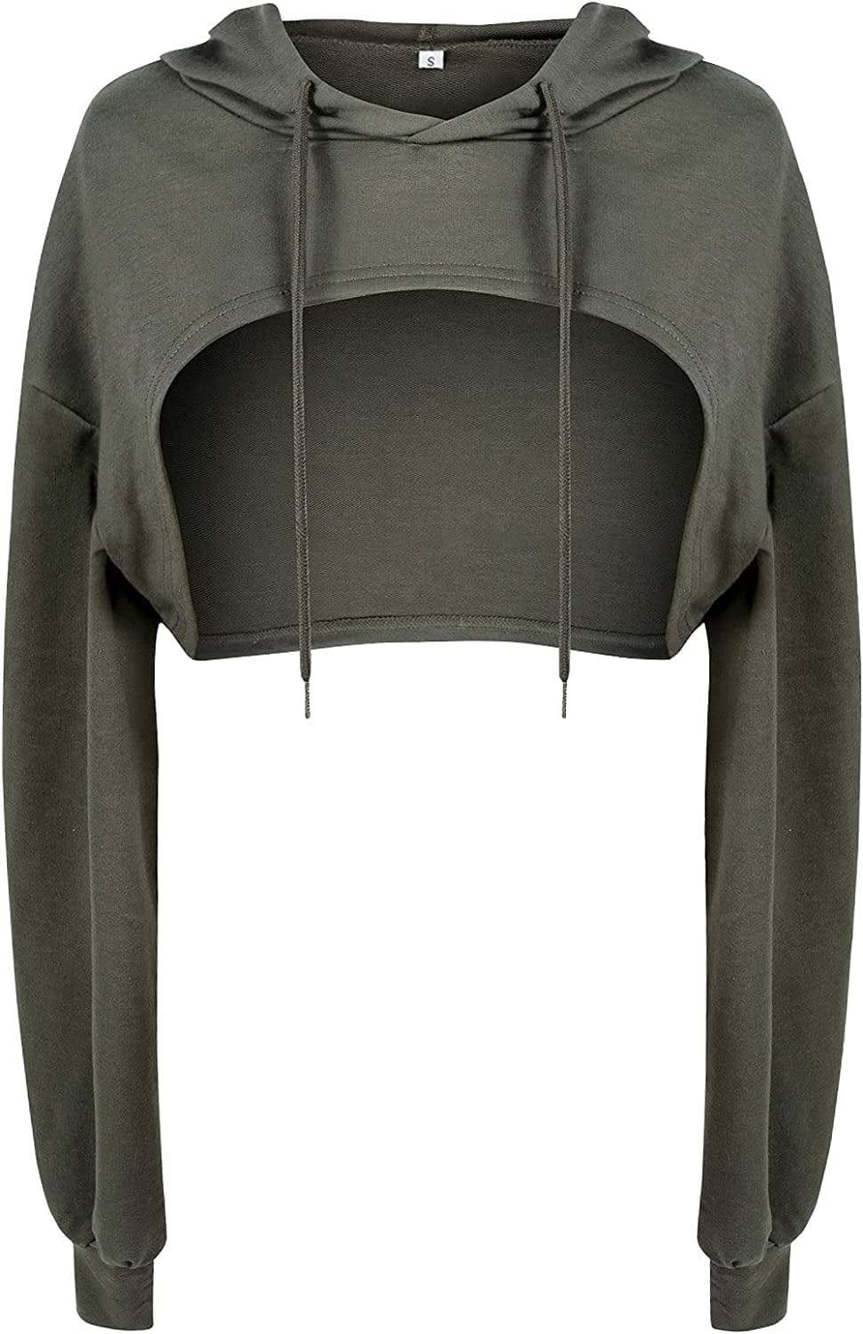 Women Long Sleeve Cropped Super Crop Top Hoodies Sweatshirt Aesthetic Punk Hip Hop Dance Sexy Rave Cloth C-army Green / X-Large-XX-Large