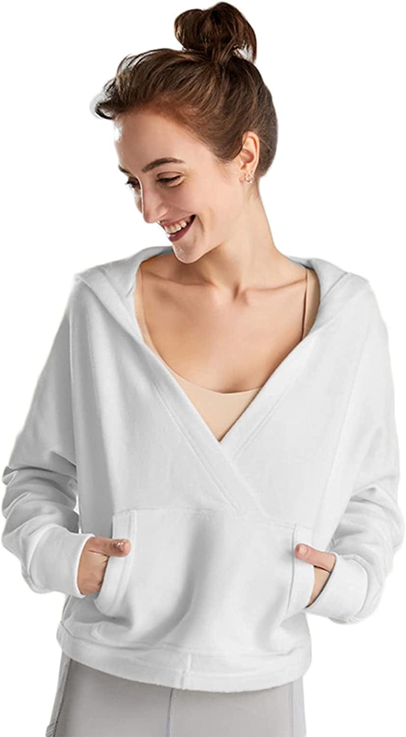 Women Long Sleeve Cropped Super Crop Top Hoodies Sweatshirt Aesthetic Punk Hip Hop Dance Sexy Rave Cloth White02# / Large