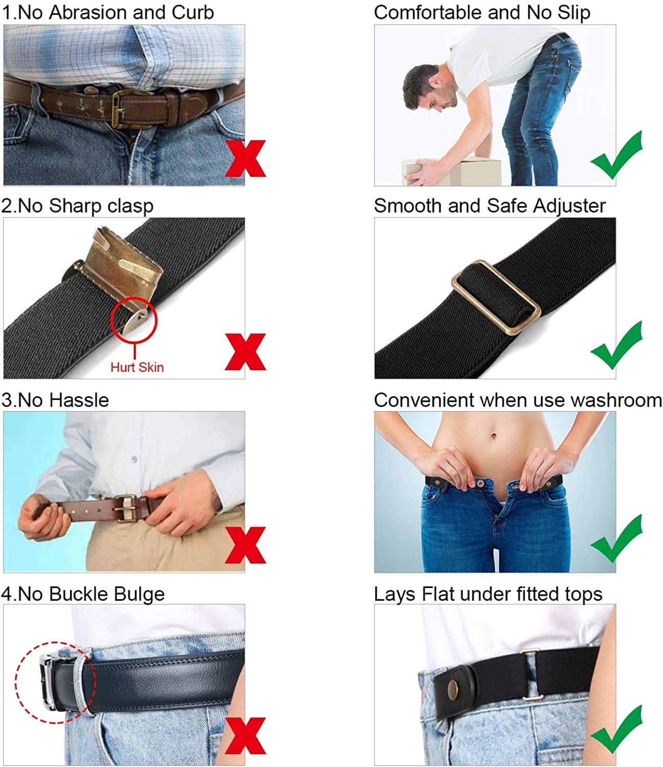 Women/Men Buckle-Free Elastic Belt for Jeans, Ladies Invisible Belt Fits Waist 24-48 Inches Apparel & Accessories > Clothing Accessories > Belts XZQTIVE