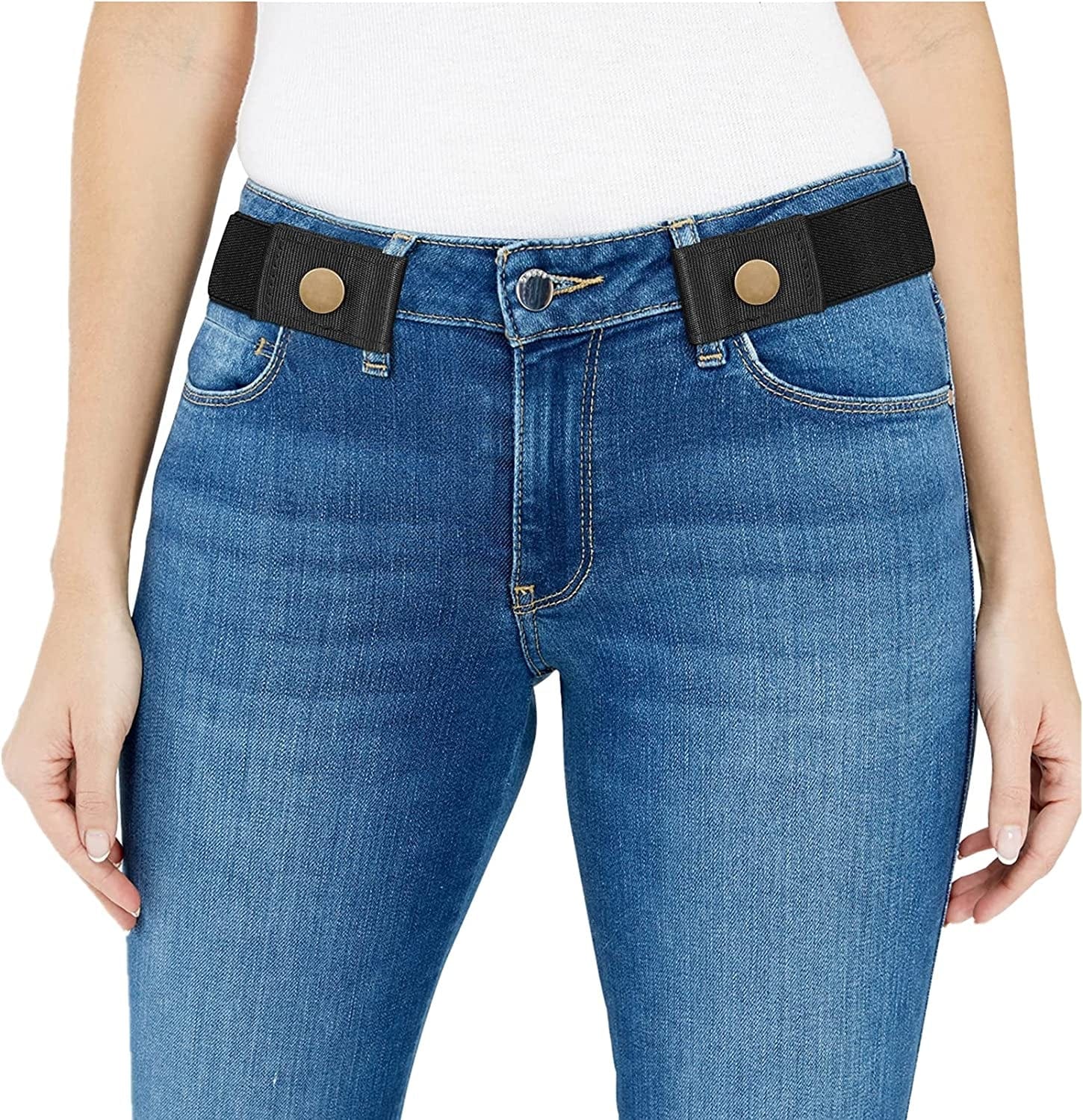 Women/Men Buckle-Free Elastic Belt for Jeans, Ladies Invisible Belt Fits Waist 24-48 Inches Apparel & Accessories > Clothing Accessories > Belts XZQTIVE 03-1 Black Fit for waist size 24-35in