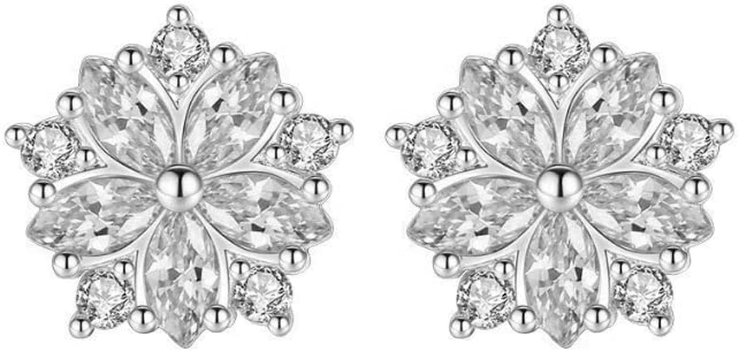 Women Pink Crystal Flower Rings Silver CZ Crystal Rings Large Flowers Floral Rings,Pink,#8 Earring.white / #11