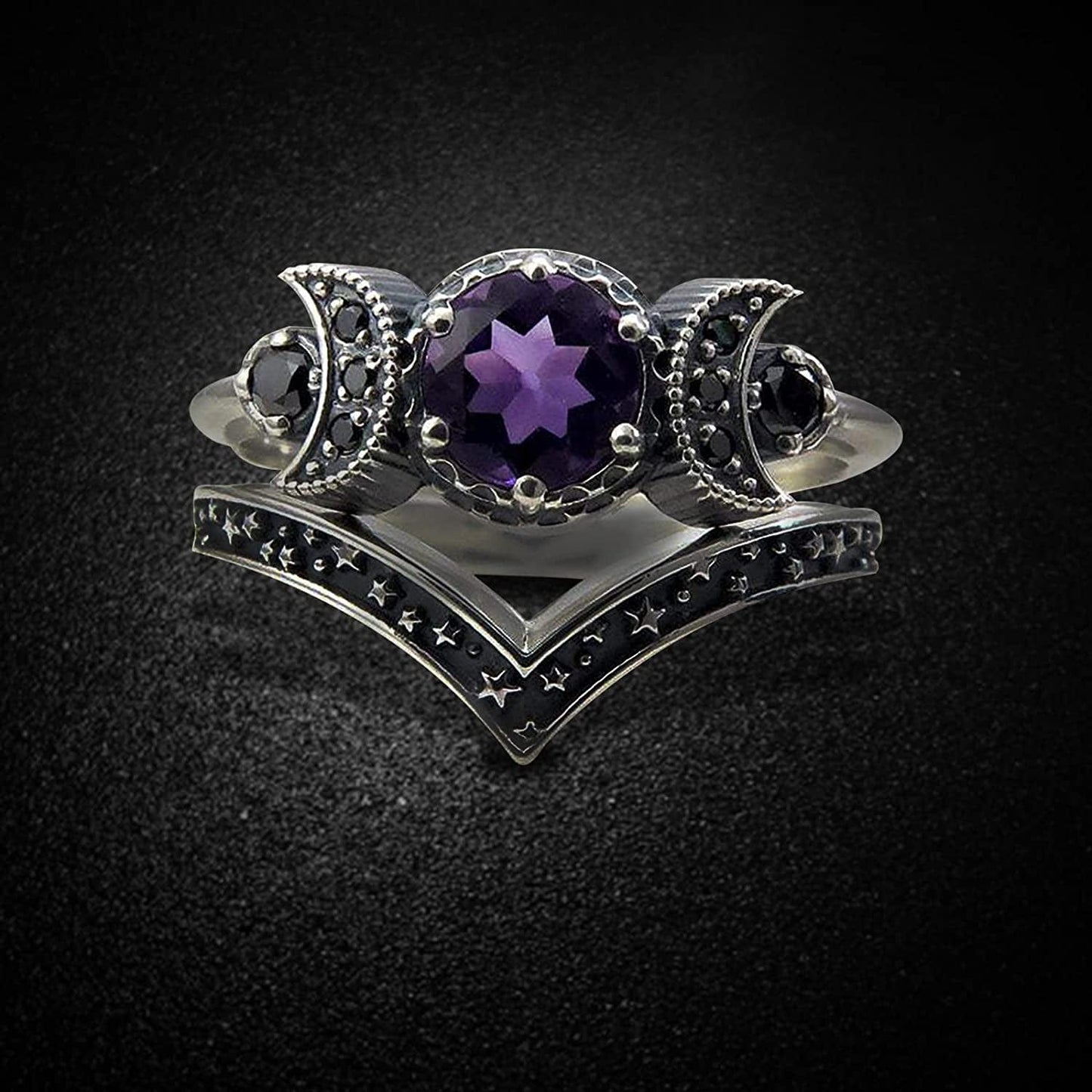Women Punk Ringe Band Moon Ring Red Amethyst Ring Moon Jewellery Gifts Men Waves Stacking Engagement Wedding Rings Finger Band Minimalist Jewelry Gifts for Women Girls