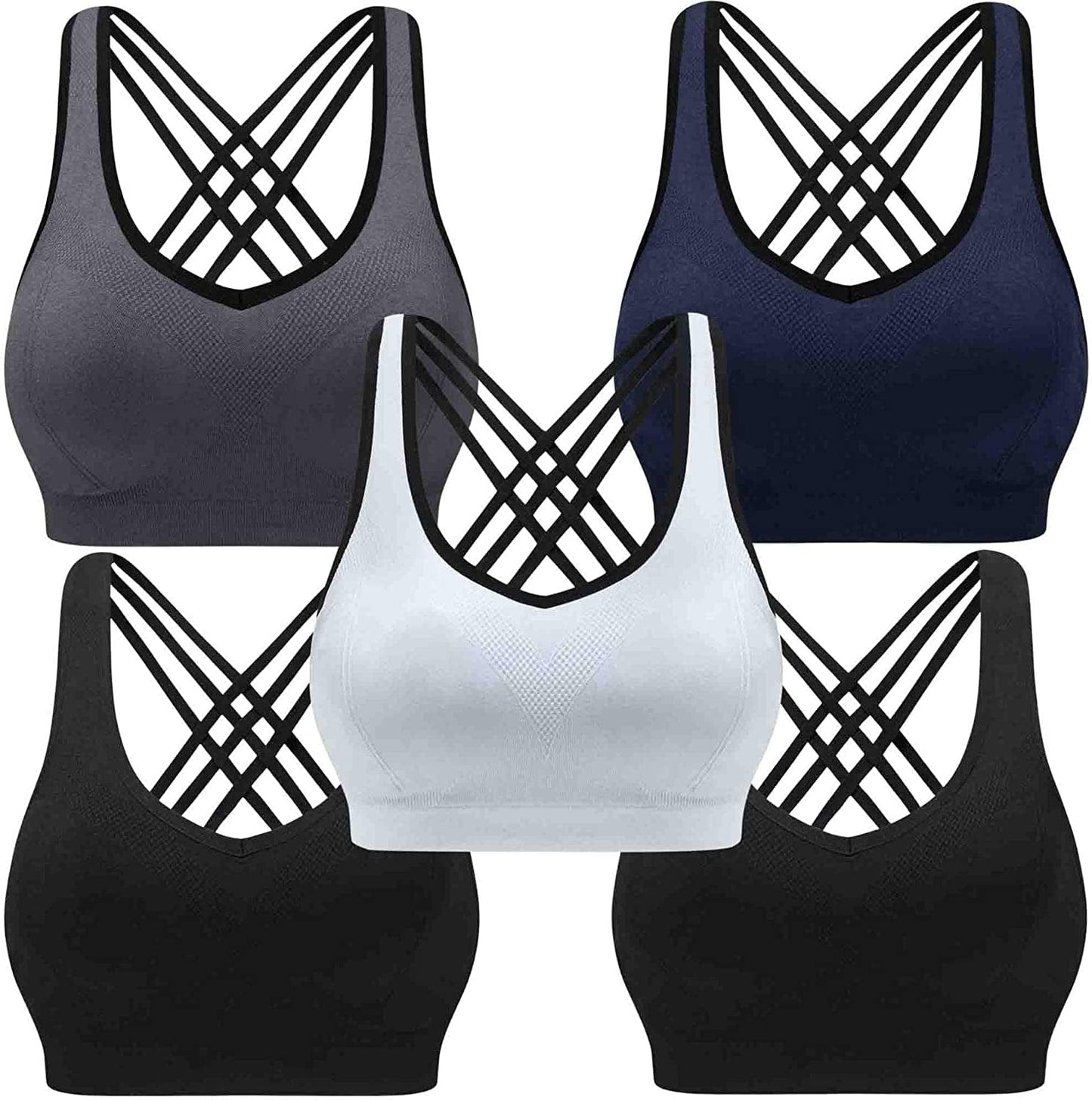 Women Racerback Sports Bras - High Impact Workout Gym Activewear Bra New 5pack / Medium
