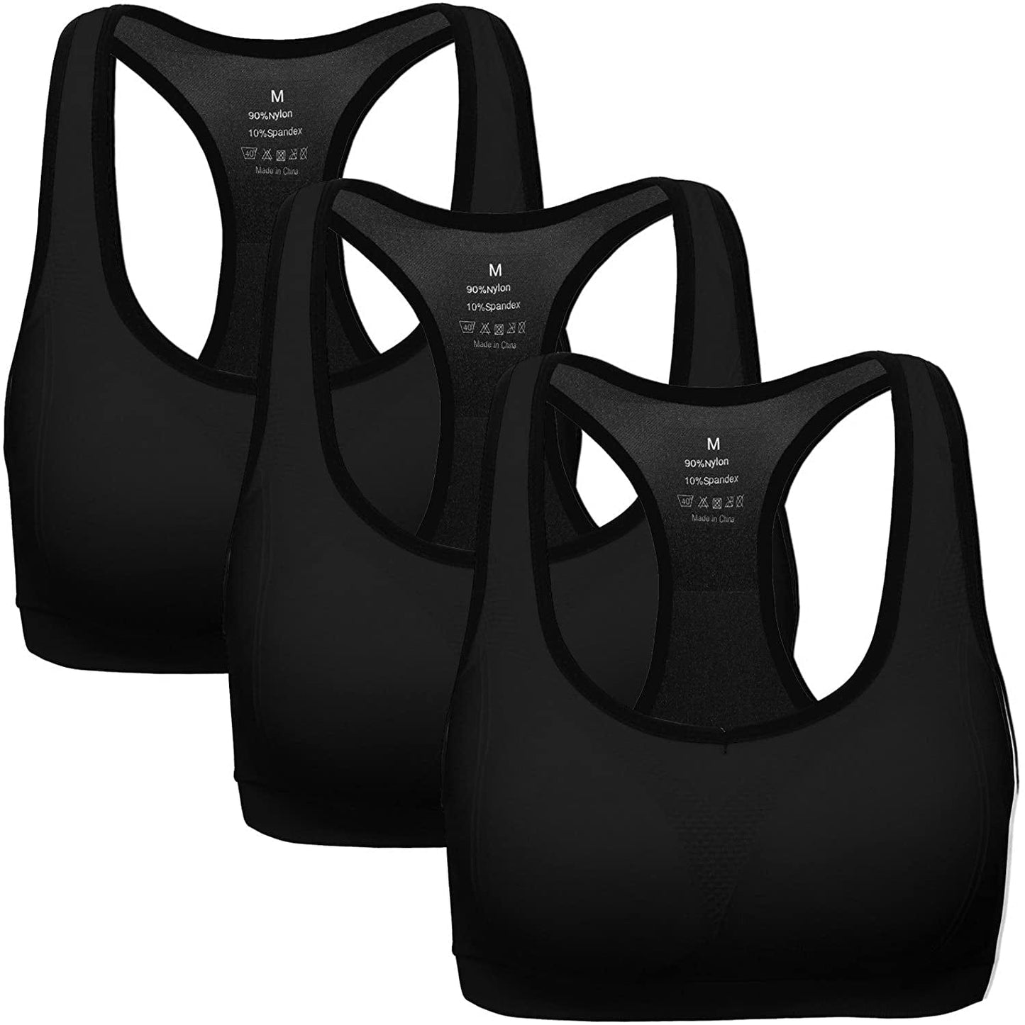 Women Racerback Sports Bras - High Impact Workout Gym Activewear Bra New Black*3 / Medium