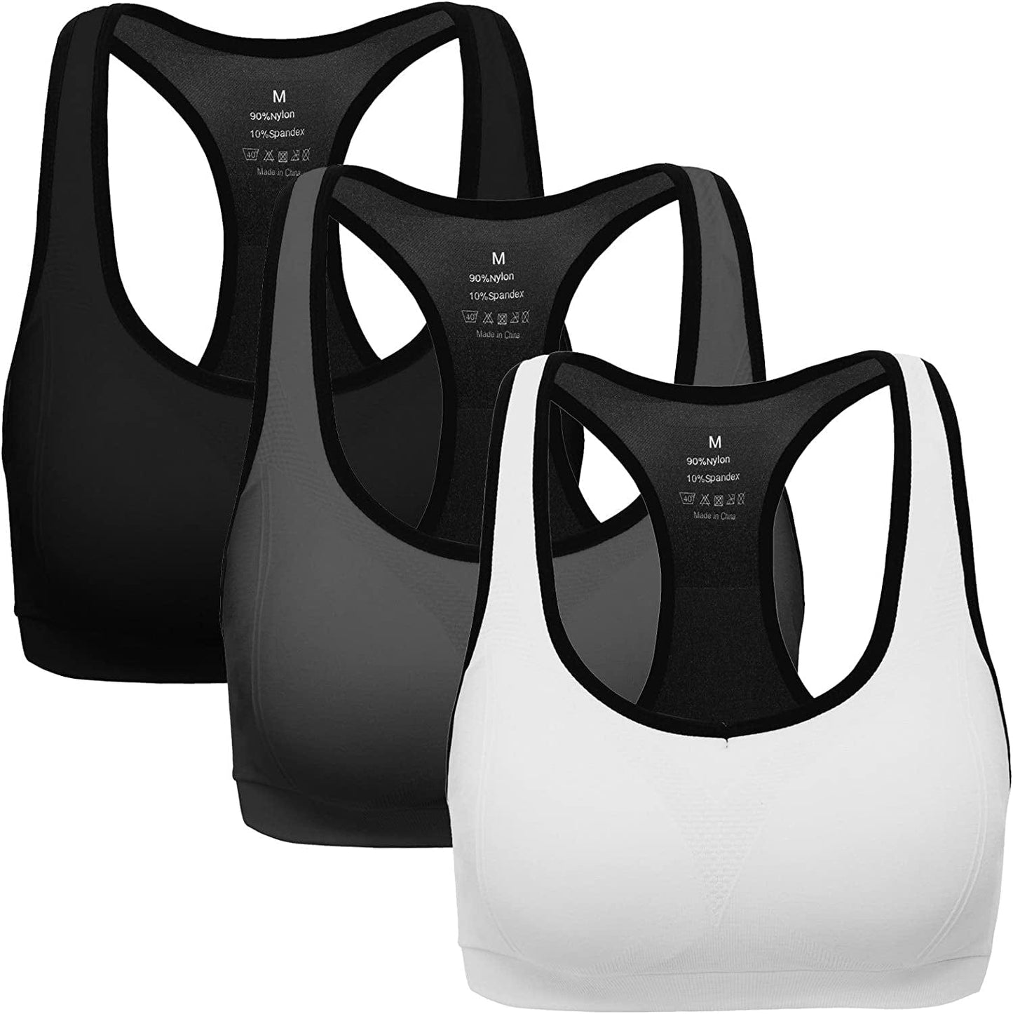 Women Racerback Sports Bras - High Impact Workout Gym Activewear Bra Black Grey White / 3X-Large