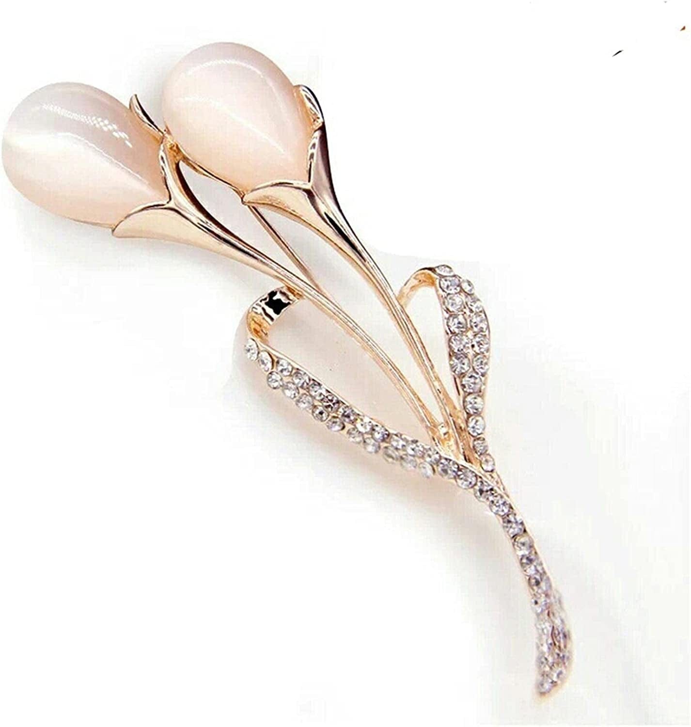 Women Rose Gold Opal Calla Lily Brooch Pin Flower Opal Lapel Pin for Coats Jackets Sweaters Accessories,Silver,1 Pc Gold / 1 Pc