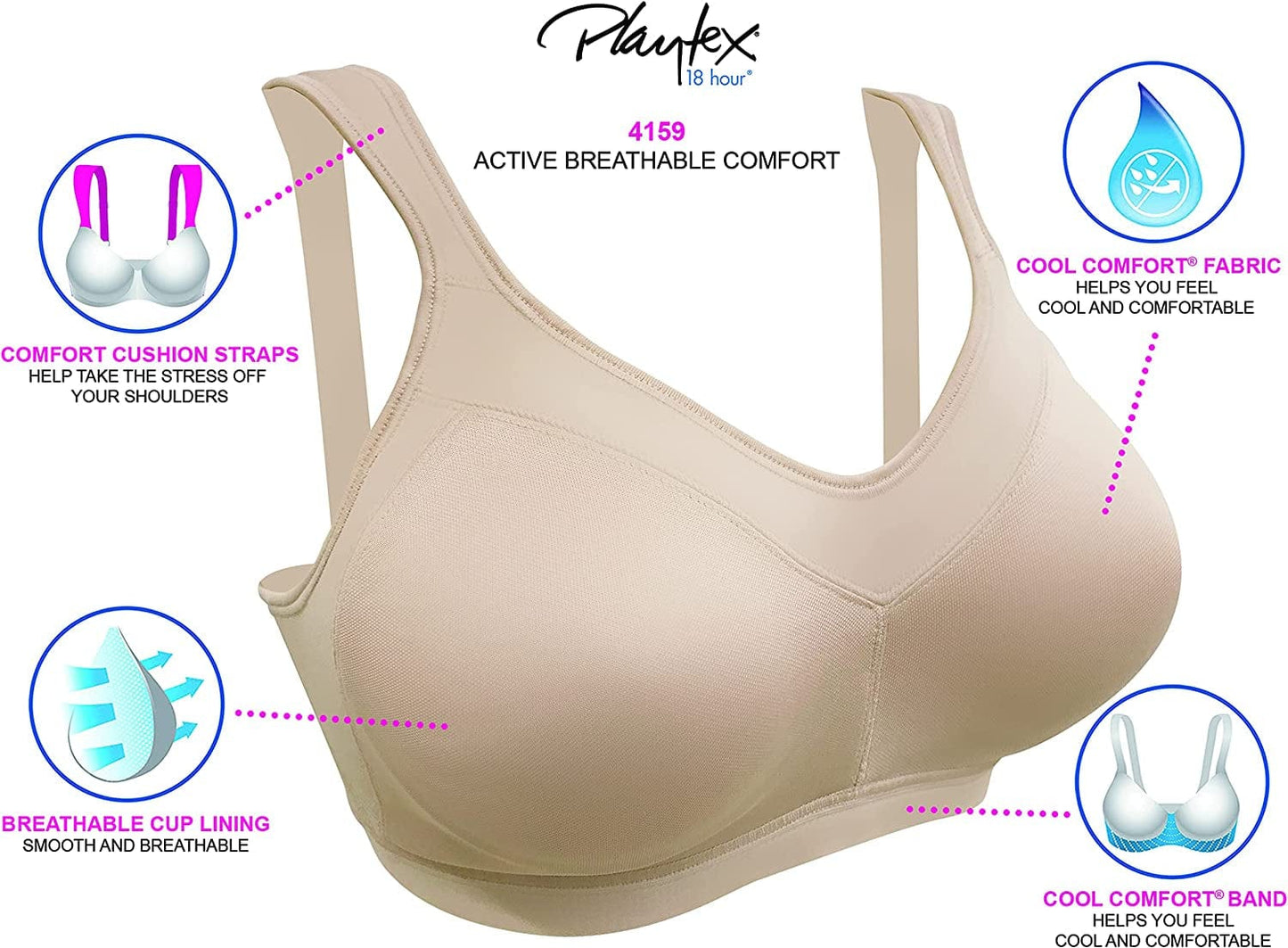 Women'S 18 Hour Active Breathable Comfort Wireless Bra US4159