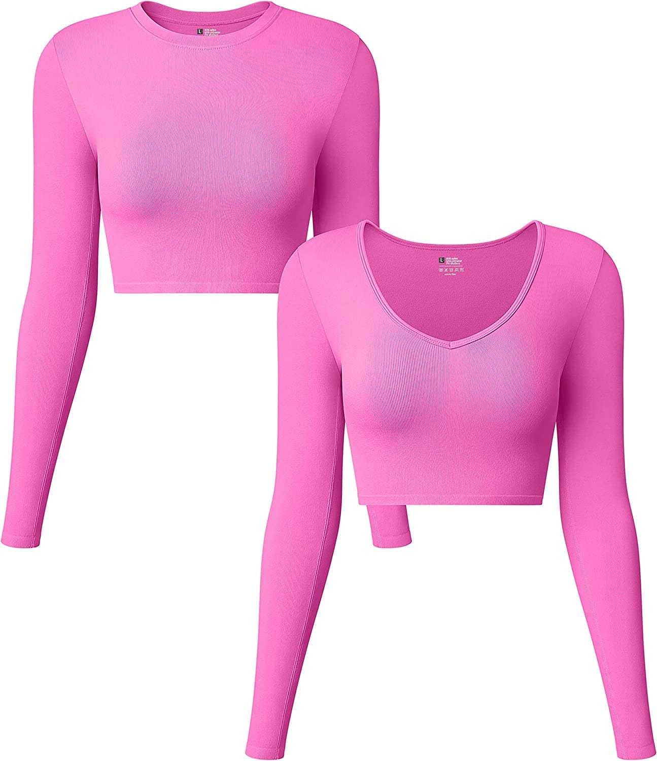 Women'S 2 Piece Yoga Crop Top Seamless Stretch Basic Workout Exercise Long Sleeve Crop Tops Rose1 / Large