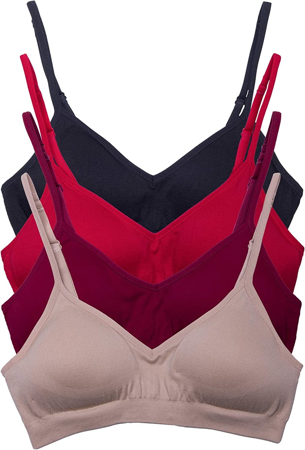 Women’S 4 Pack Demi Padded Bralette Wireless Comfortable Bra Red Basics / XX-Large